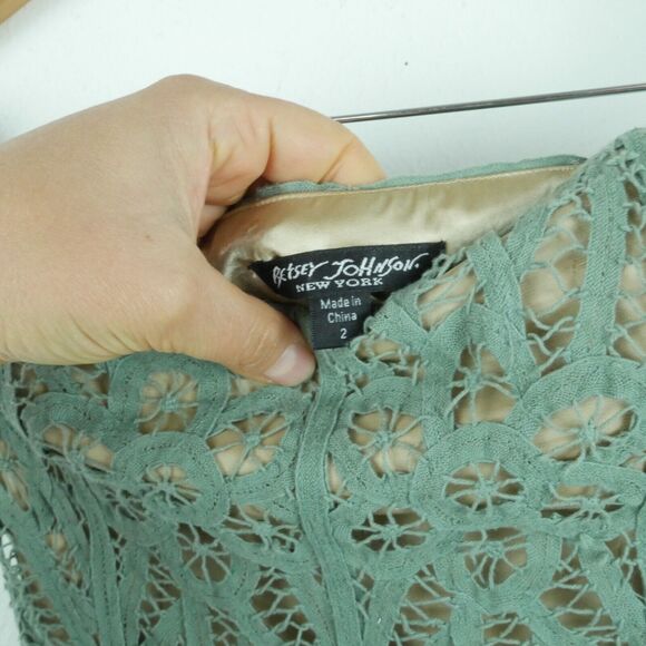 Betsey Johnson Size 2 Dress FLAWS Green Lace Goblincore Fairy Coquette Mini Y2K - Picture 15 of 16